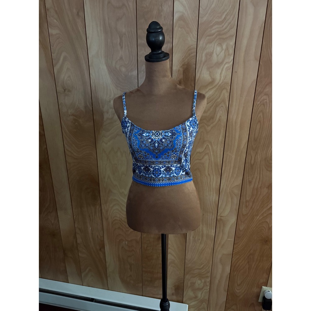 Topshop Blue Paisley Bandana Print Cami Crop Top Womens US 6 Festival Summer